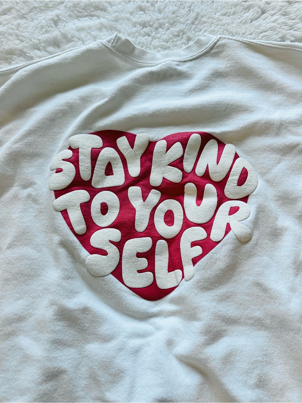 White Crewneck Sweatshirt with Pink Heart Message - Picture 2 of 5